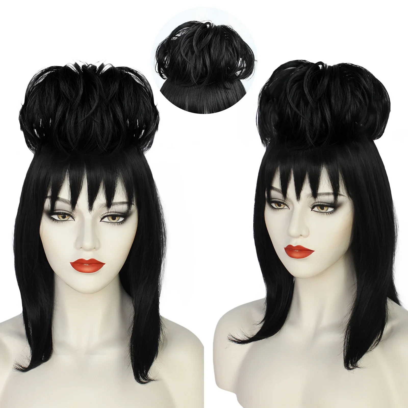Anime Cosplay Girl With Black Hair - Lydia Deetz 코스프레 가발 신부 가운