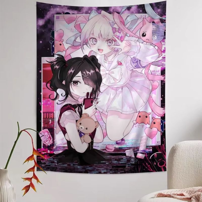 VIKAMA 핑크 애니메이션 소녀 태피스트리, 카와이  - Anime Cosplay Girl Photo 리뷰 및 가격