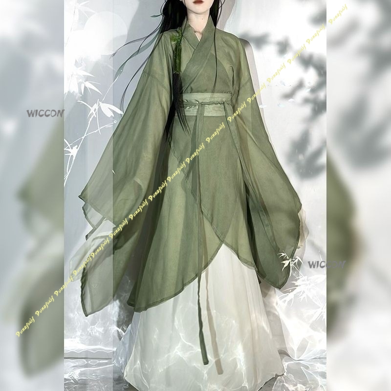 중국어 Hanfu 대형 소매 크로스 칼라 코스프레 의상 - Anime Cosplay Girl With Black Hair 리뷰 및 가격