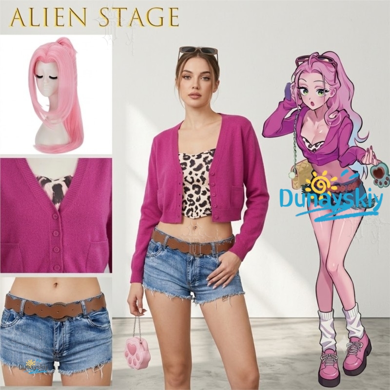 핫걸 핑크 유니폼 풀세트 미지 외계인 무대 애니메이션  - Anime Cosplay Girl Photo 리뷰 및 가격
