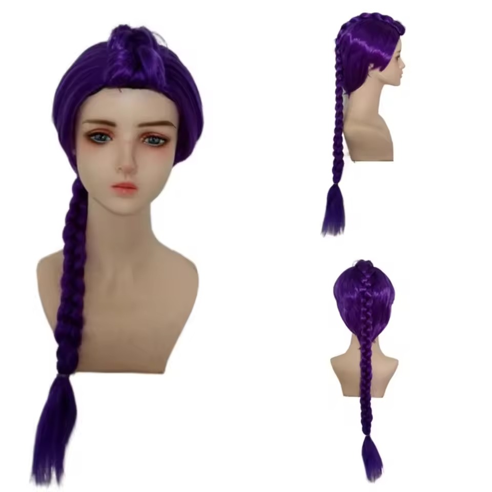 애니메이션 긴 보라색 땋은 머리 연장 포니테일 가발 코 - Anime Cosplay Girl With Black Hair 리뷰 및 가격