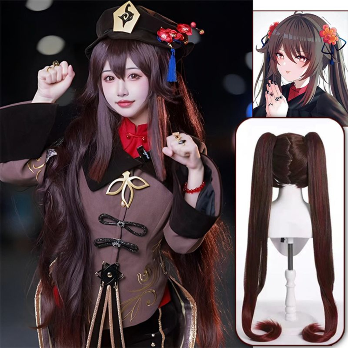 Genshin Impact Hu Tao 코스프레 가발, - Anime Cosplay Duo 리뷰 및 가격
