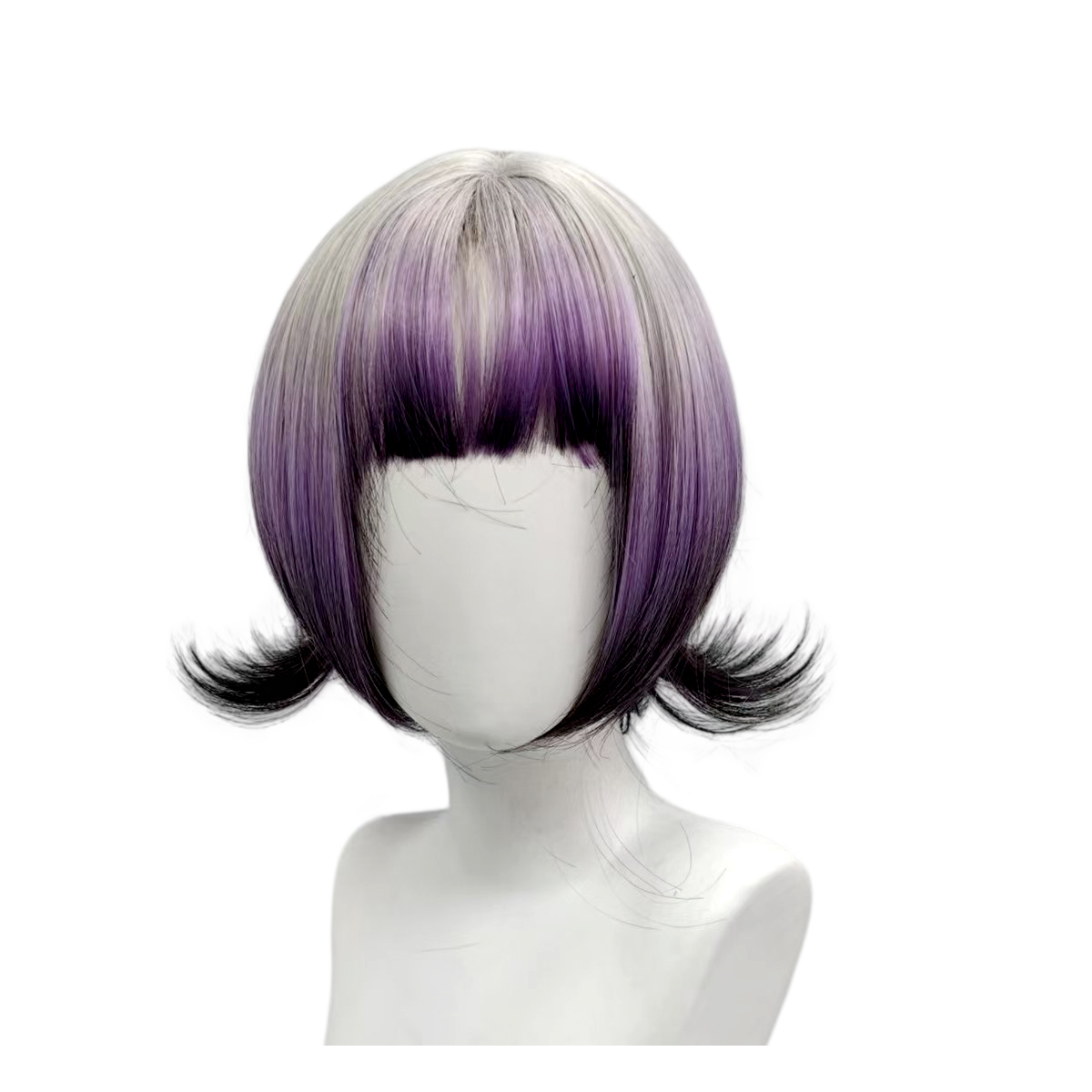 그레이 퍼플 블랙 옴브레 밥 가발 합성모 플랫뱅 플립  - Anime Cosplay Girl With Black Hair 리뷰 및 가격